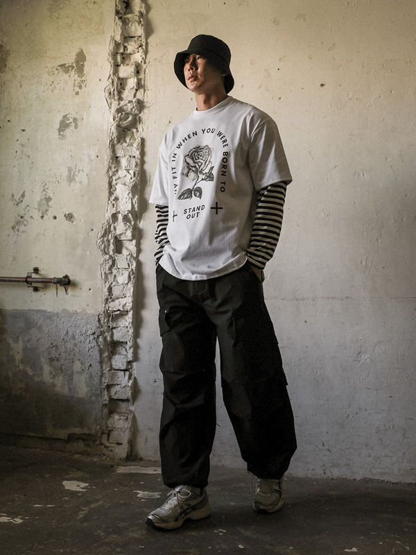 (L-5XL)<BR>샤토루 条纹 分层 长袖t恤 T018