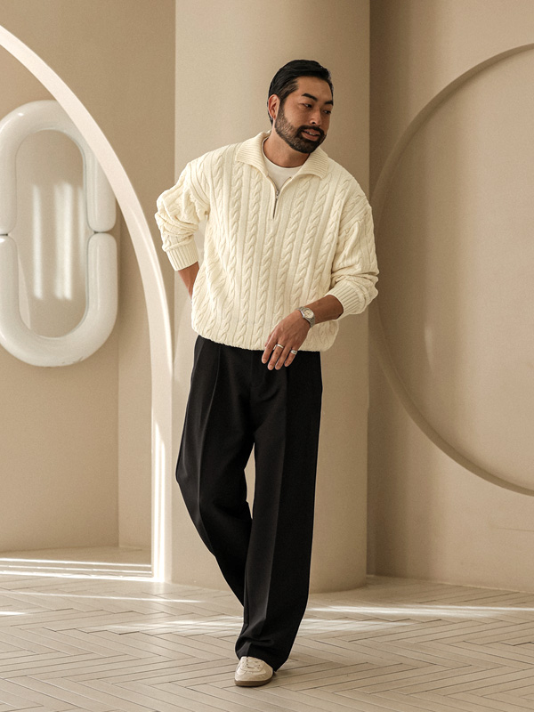 (XL-5XL)<br>아소우카 半拉链 扭结针织品