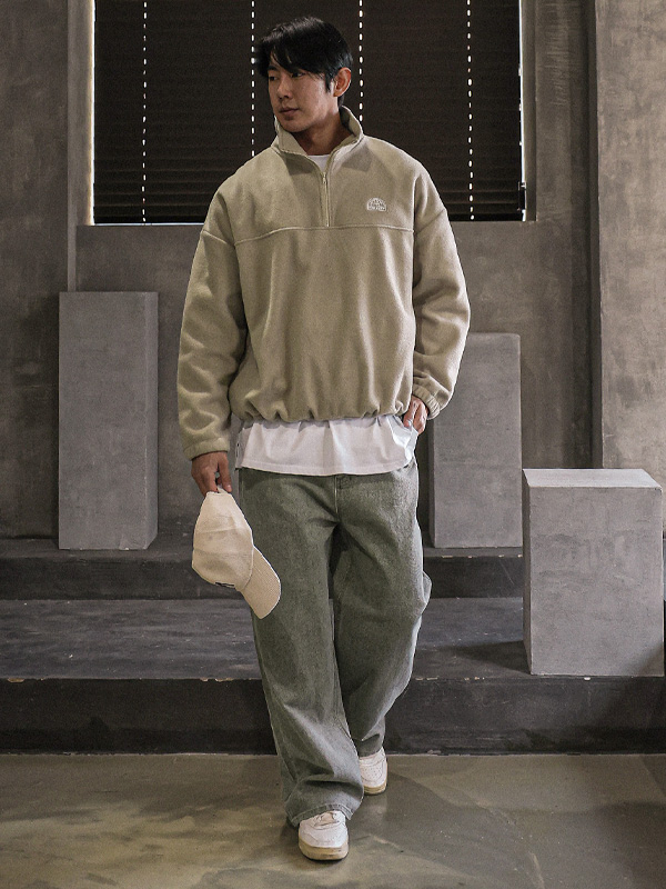 티타비 绒毛 半拉链