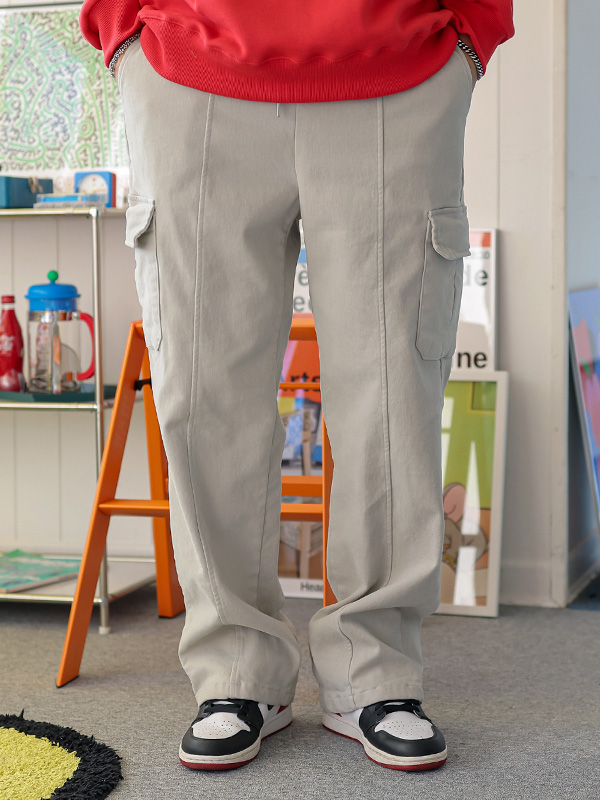 (L-4XL)<BR>라오인 半宽配合 카고기모팬츠