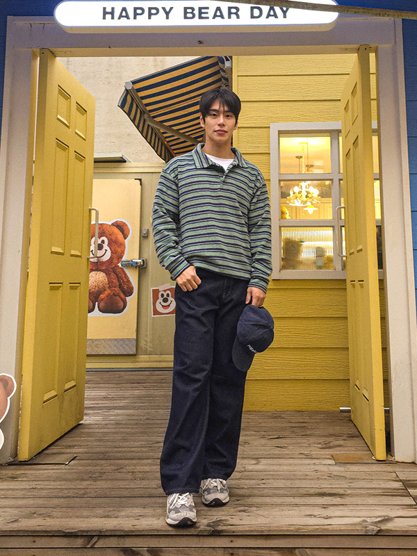 하니타치 条纹 绒毛 Polo衫/保罗衫