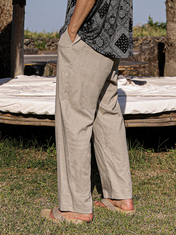 (M-5XL)<BR>듀티 半宽配合 亚麻绑带裤 80