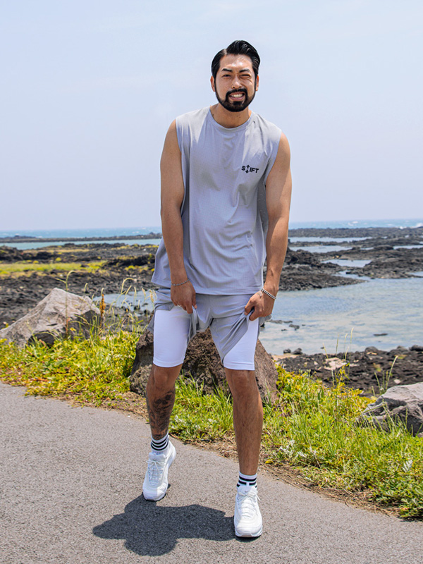 (M-6XL)<BR>크크에 运动套装(背心/短袖T恤+短裤)<br><font color="#072c81"><B>[ W.DNA ]</B></font>