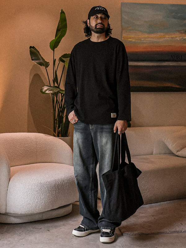 (L-5XL)<BR>나클로 华夫饼 长袖t恤