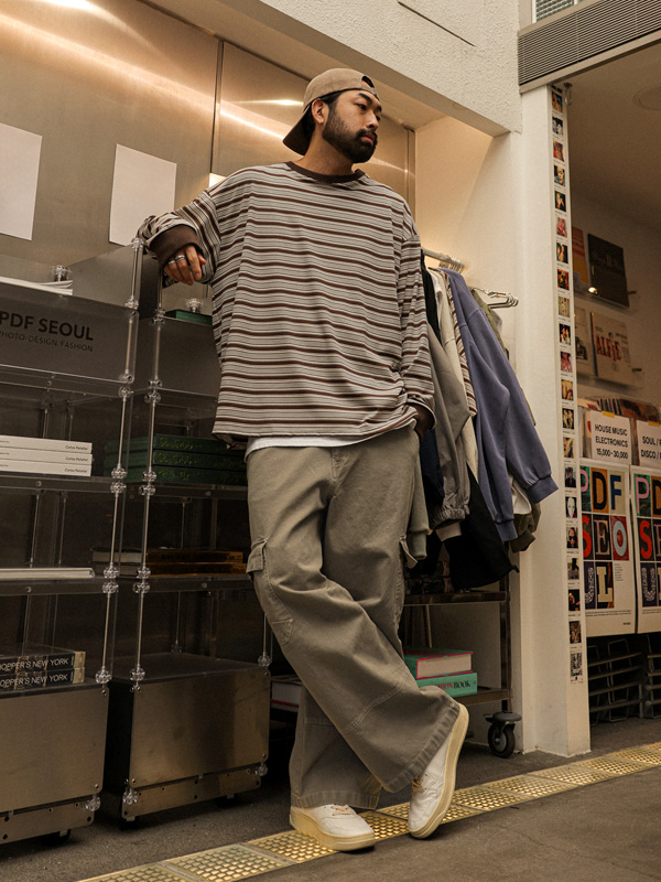 (XL-4XL)<br>딘하타 条纹 长袖t恤