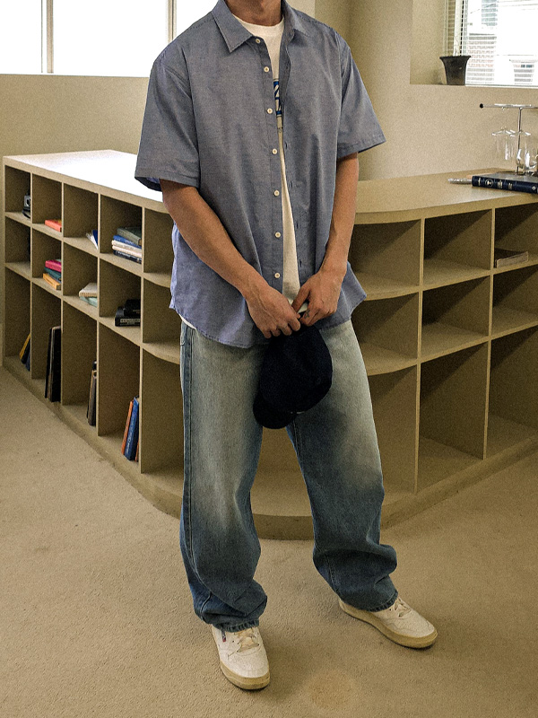 (L-5XL)<br>크리얼 条纹 短袖衬衫 654