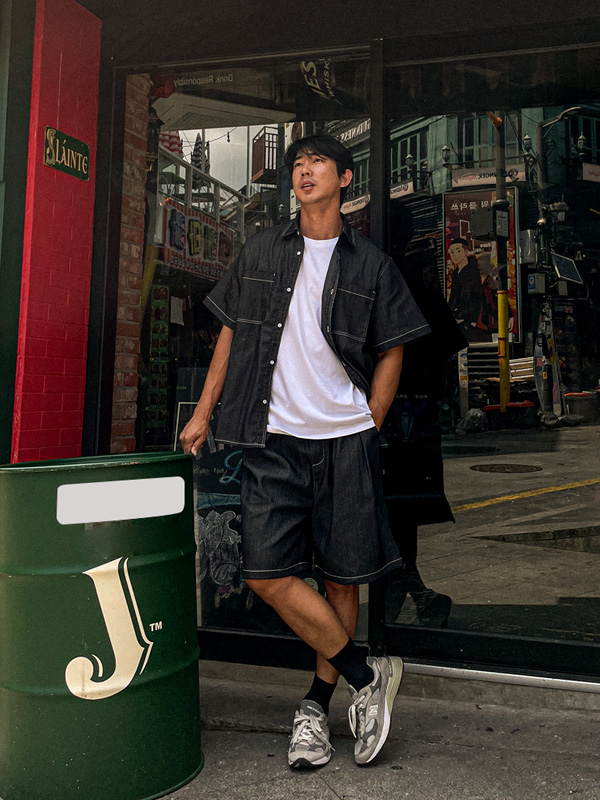 (XL-6XL)<BR>카이토 亚麻无洗牛仔裤 短袖衬衫