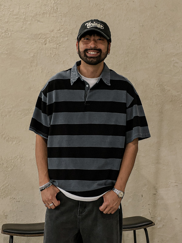 <font color="#FF0000">[Big ing EVENT 商品]</font><br>(XL-6XL)<br>알파타르 条纹 短袖领衬衫