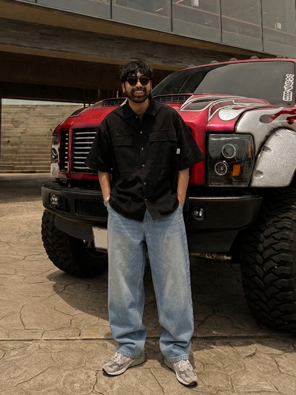 (M-4XL)<BR>카가리아 半宽配合 牛仔松紧带裤 H5000