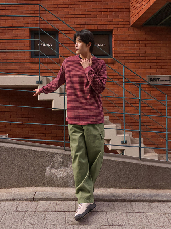 (XL-5XL)<BR>두다슈 颜料 条纹 长袖t恤