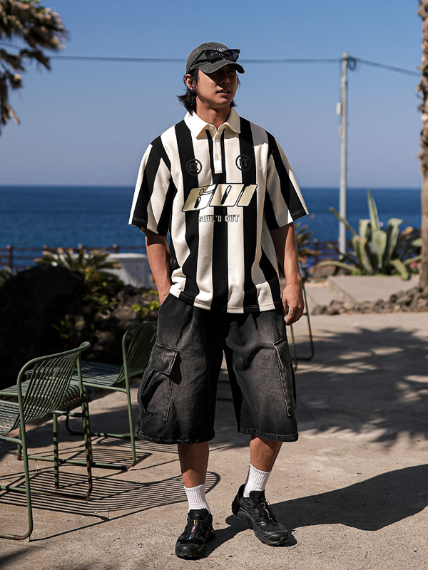 (L-5XL)<br>피번 条纹 短袖领衬衫 601