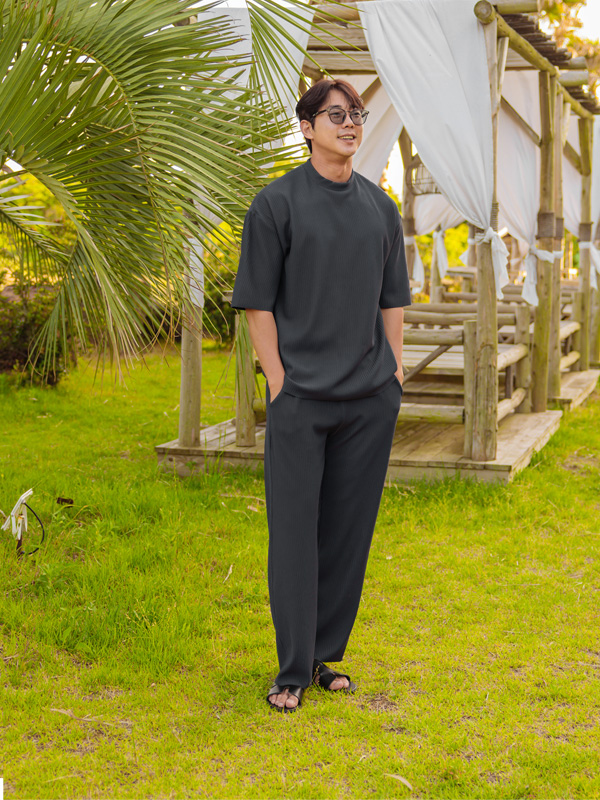 [SET](L-5XL)<BR>보아비스 短袖T恤+우아초 松紧带裤