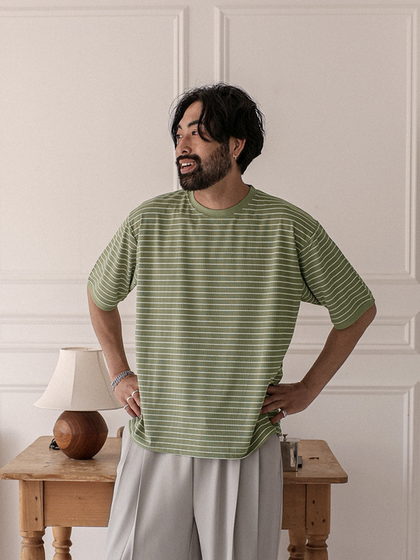 (M-4XL)<BR>팔리타나 条纹 短袖T恤