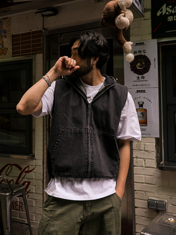 코르야키 데님후드조끼