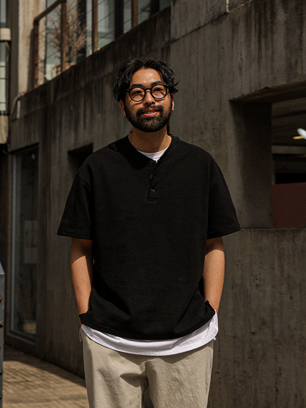 (L-5XL)<BR>로우링스 亨利颈 华夫短袖衬衫 T075