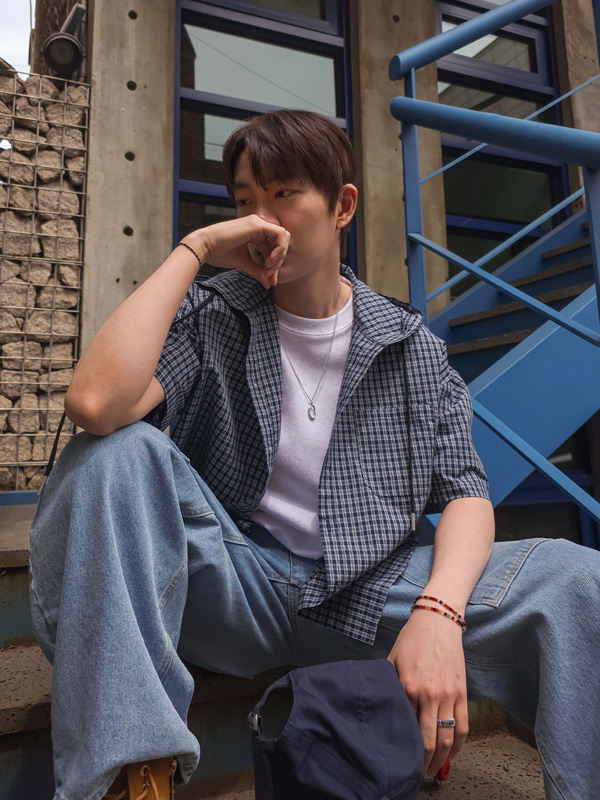(XL-4XL)<br>무슈 卫衣 格子短袖衬衫