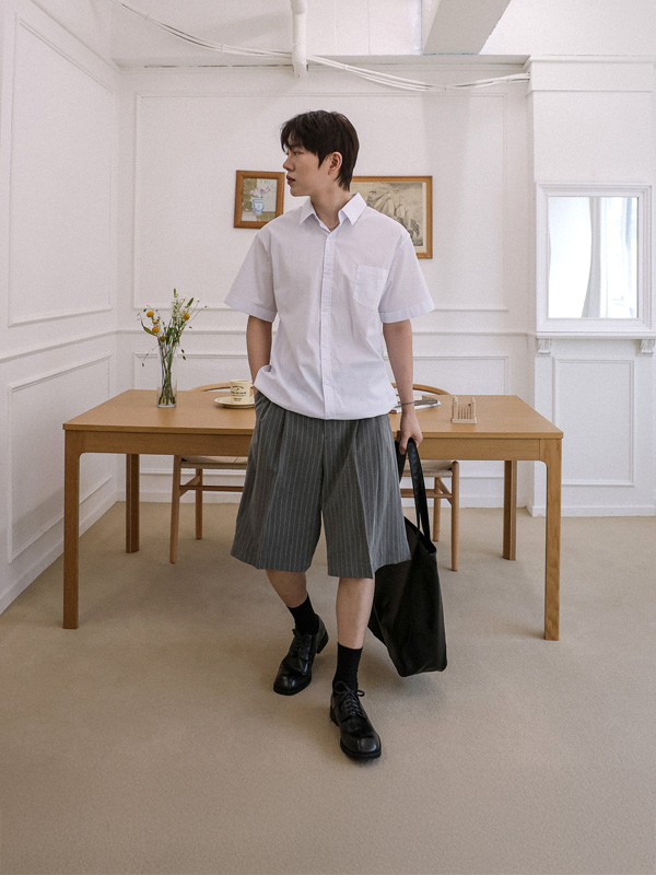 (L-6XL)<Br>보나비타 넣은척 氨纶短袖衬衫