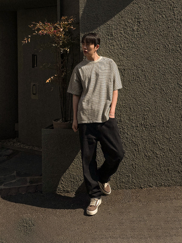 (L-5XL)<BR>킨더슬리 颜料 条纹 短袖T恤