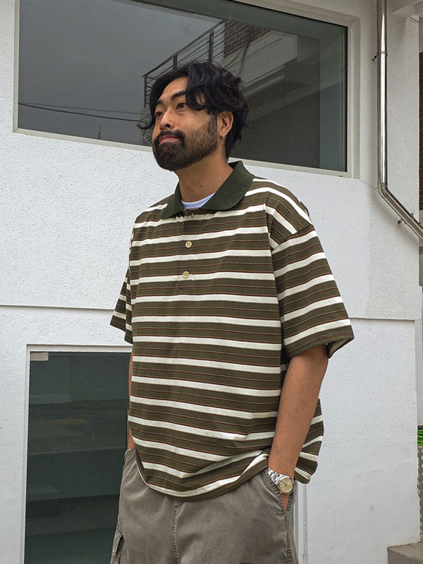 (XL-4XL)<br>루칼레 条纹 短袖领衬衫