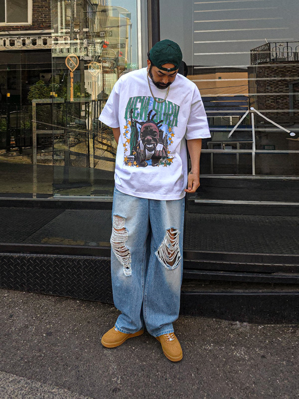 (M-6XL)<BR>사롭 半宽配合 牛仔裤