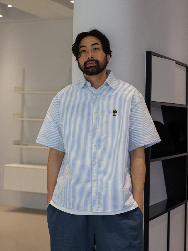 (XL-6XL)<br>다트퍼드 条纹 短袖衬衫 N020<br><font color="#660616"><B>选择长度 (基础,长款+6cm)</B></font>