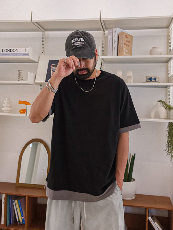 (L-5XL)<BR>로페스 分层 短袖T恤 T083