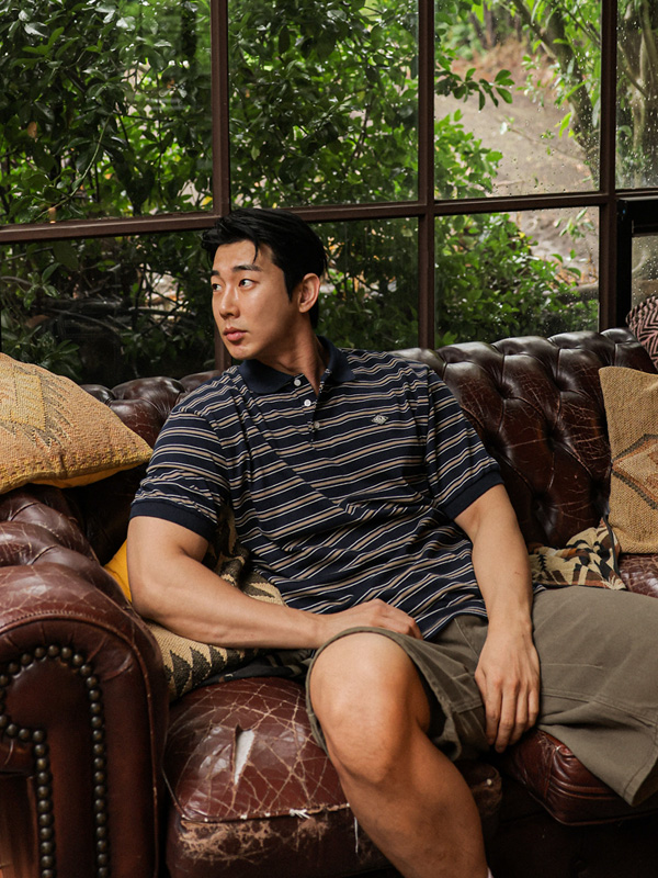 (L-7XL)<BR>하트우드 条纹 短袖领衬衫