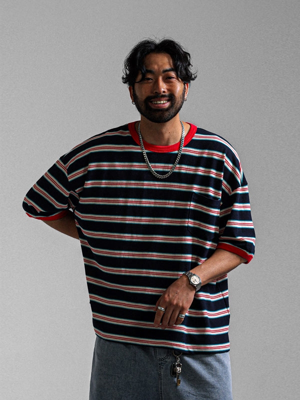 (XL-6XL)<BR>하르두이 条纹 短袖T恤
