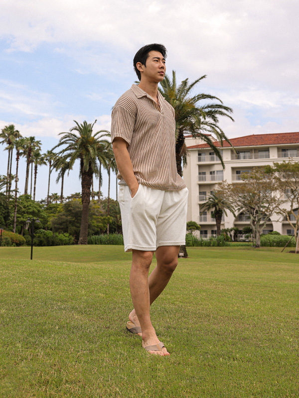 (L-5XL)<br>토냐 条纹 开领 短袖针织品