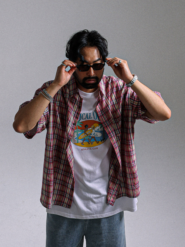 (L-4XL)<BR>발로트라 格子短袖衬衫 414