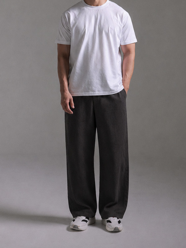 (L-7XL)<BR>터킷 半宽配合 包扎棉质裤子