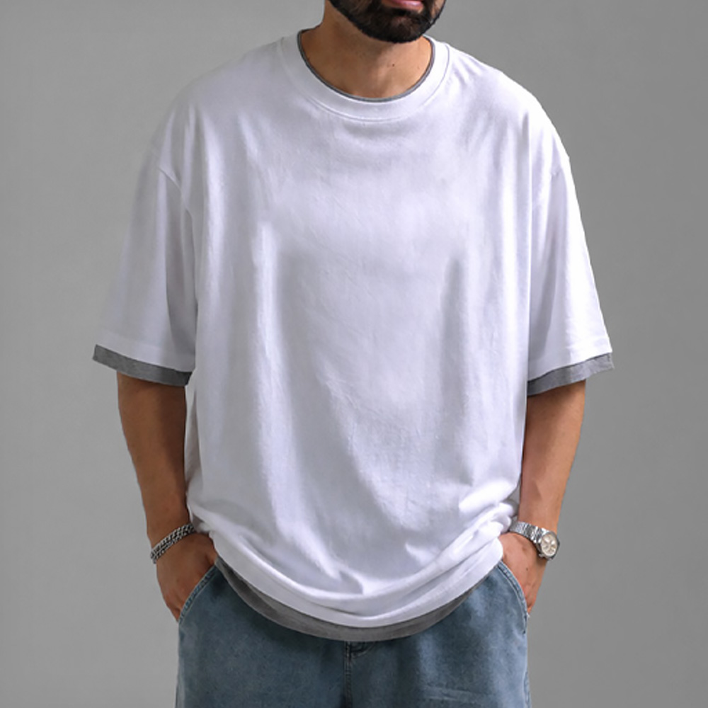 (L-5XL)<BR>로페스 分层 短袖T恤 T083