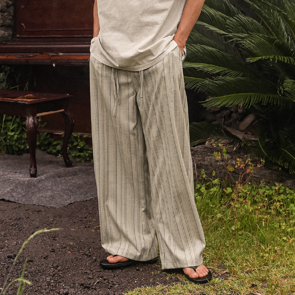 (XL-6XL)<BR>이누빅 广泛适用 条纹 松紧带裤 6K7620