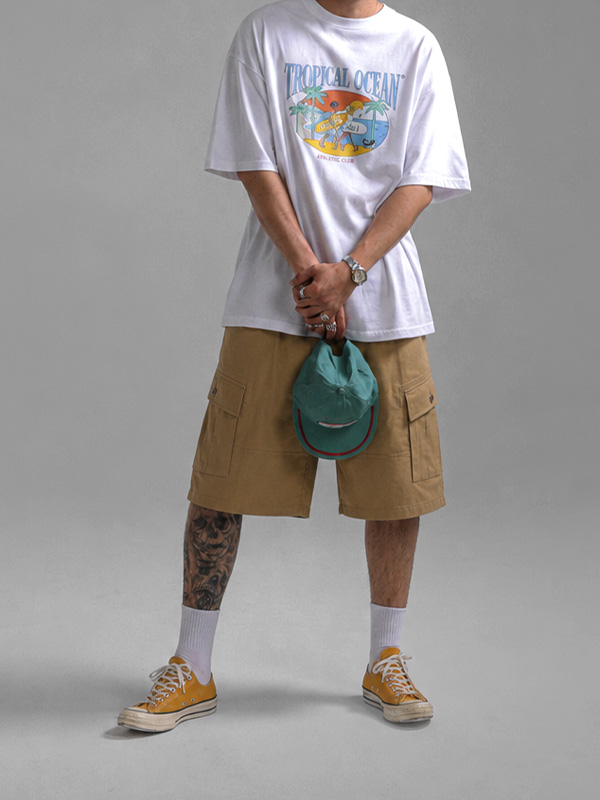(L-5XL)<BR>야슈타 7부 货物绑带短裤