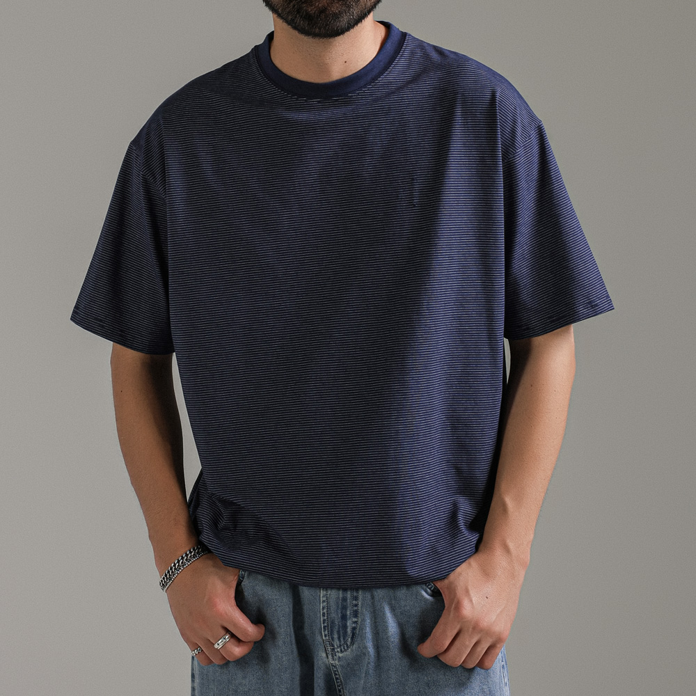 (L-7XL)<BR>로샤코 条纹 넣은척 短袖T恤