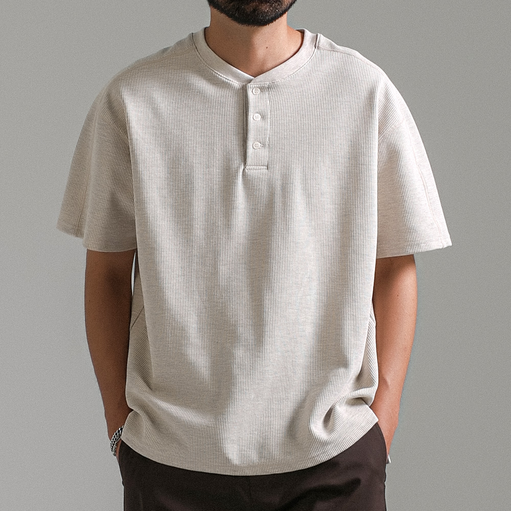 (L-5XL)<BR>로우링스 亨利颈 华夫短袖衬衫