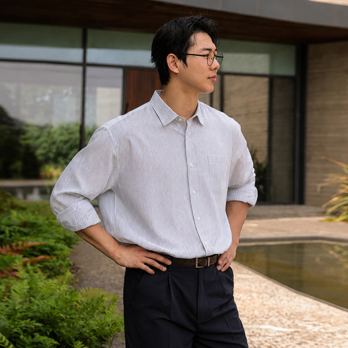 (M-6XL)<BR>파브카 条纹衬衫