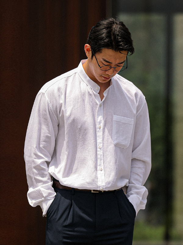 (L-7XL)<BR>제라티 차이나넥 亚麻衬衫