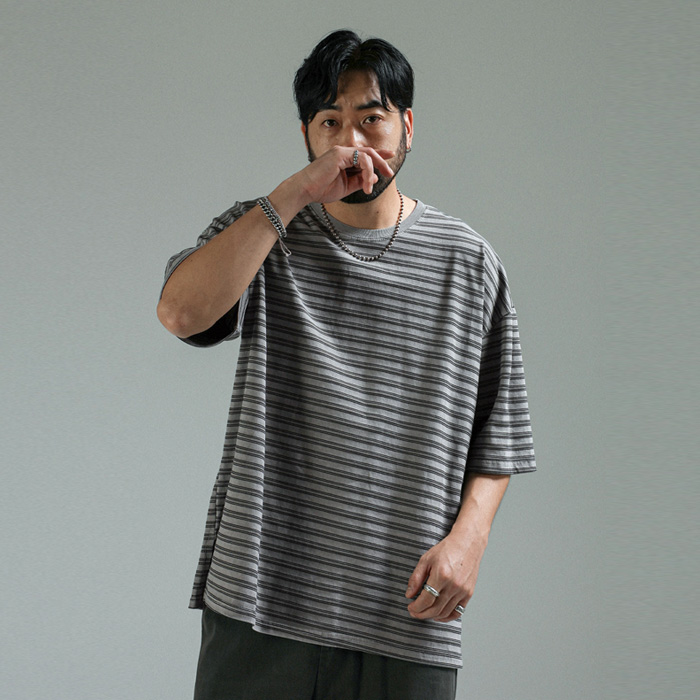 프리양카 颜料 条纹 短袖T恤
