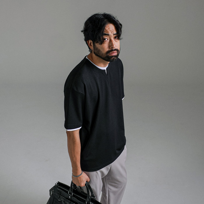 (XL-6XL)<br>카히카 分层 V字领 华夫饼 短袖T恤