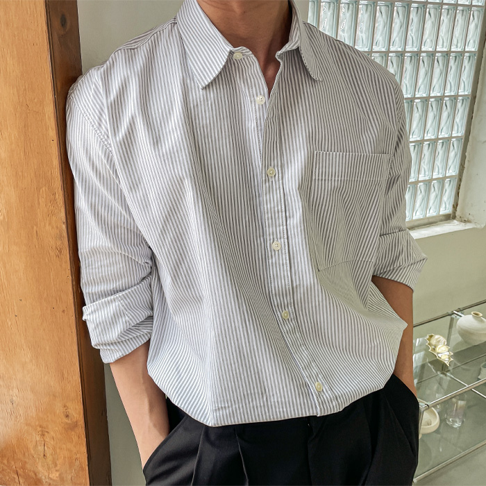 (L-5XL)<br>닐스 牛津 条纹  衬衫