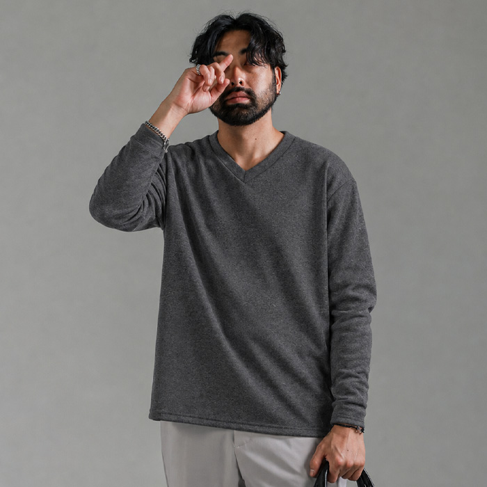 (M-5XL)<br>진심 어린 발열 V넥 长袖t恤 <br><font color="#098a09"><B>*选择长度 (基础,长款+6cm)</B></font>