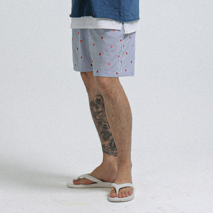 (L-7XL)<BR>아비뇽 条纹 松紧带短裤