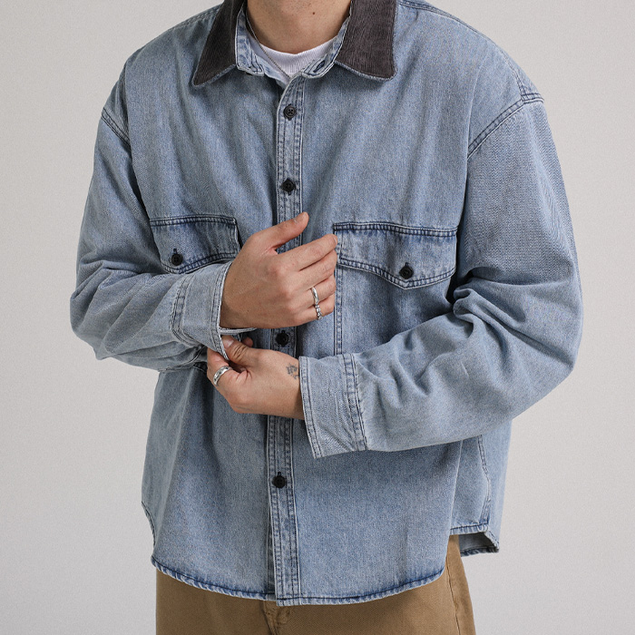 (L-3XL)<br>코벳 牛仔衬衫