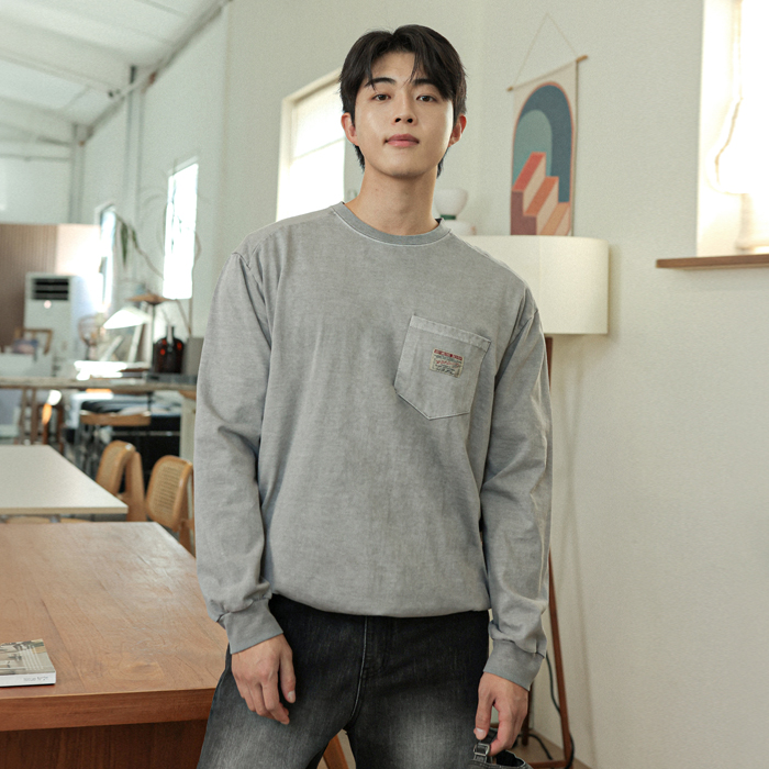 (L-7XL)<BR>아브라시 넣은척 颜料 长袖t恤