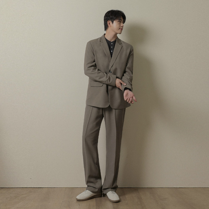 [SET](M-4XL)<br>셀커크 싱글자켓+윙클러 半宽配合 侧边带 宽松长裤
